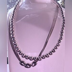 Napier pair Elegant Silver Beaded Necklaces(2)